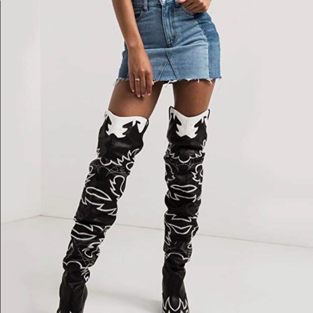 Faux Leather Over the Knee Western boot